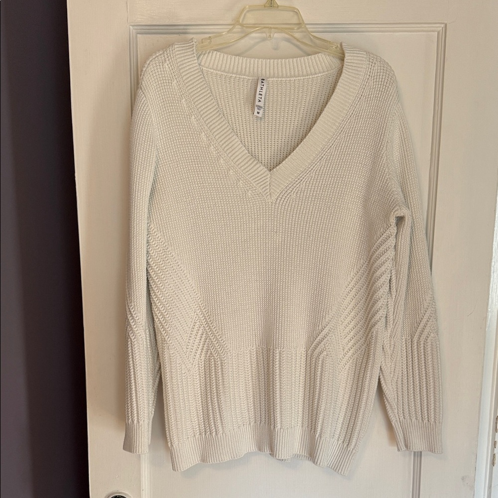 Athleta Cream V-Neck Sweater